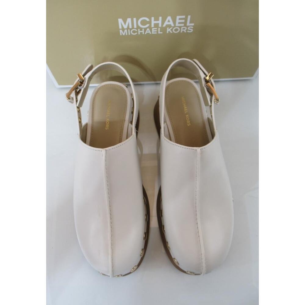 Michael Kors Size 7 Esra Clog Mule Studded Slingback Strap Buckle Cream Leather - Picture 6 of 9